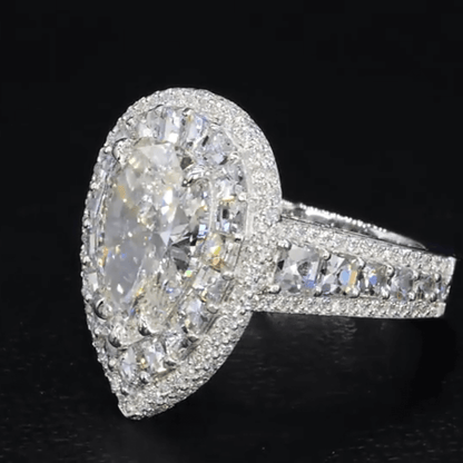 12ctw Pear Cut White Sapphire with Blue Sapphire Shank Delicate Pave Ring-JEWELBUYS