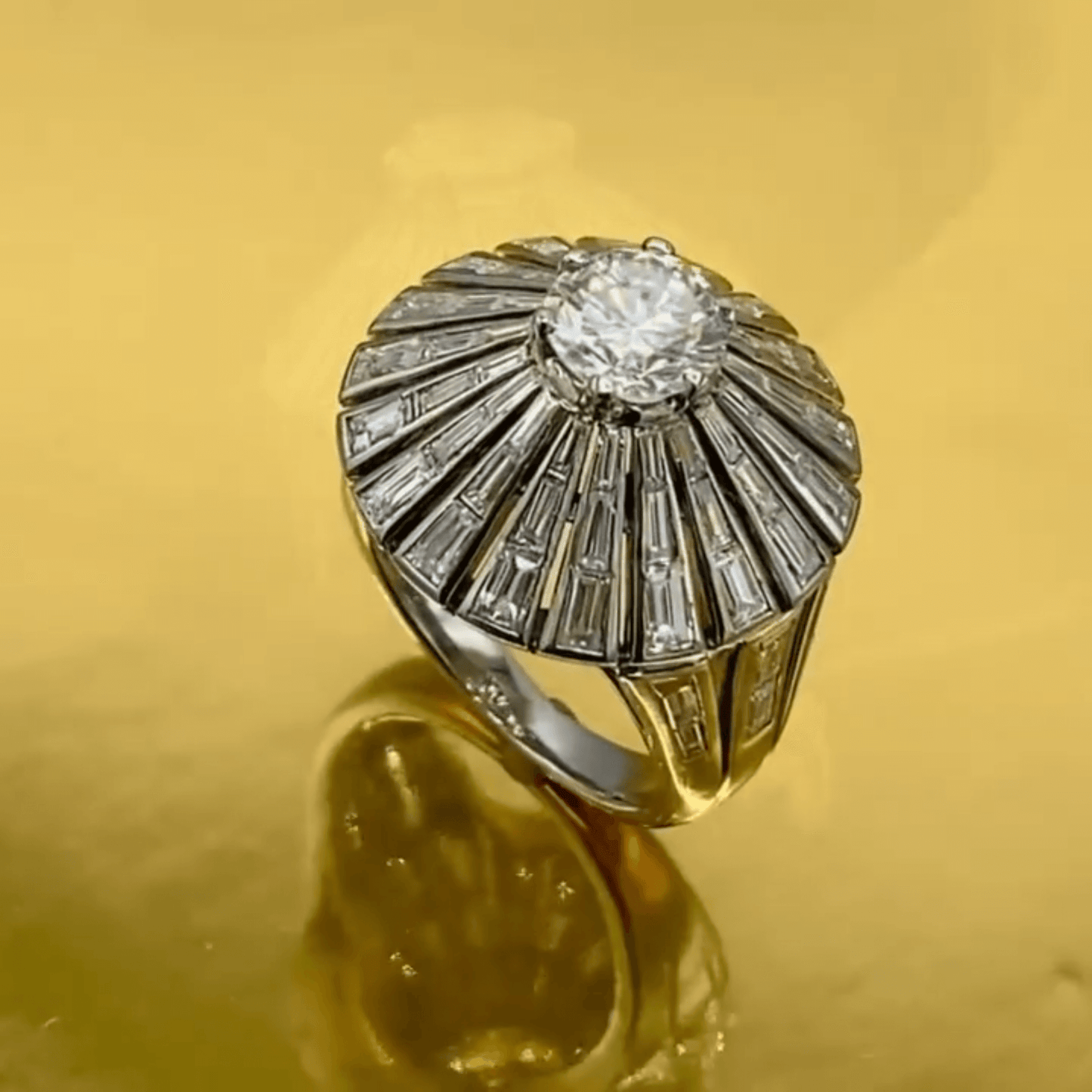 Unique 8ct Baguette Cut Encircled Round Cut White Sapphire Statement Ring in Silver-JEWELBUYS