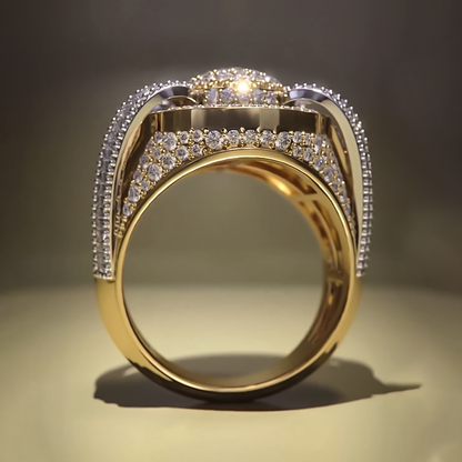 Luxury 6 ctw Round & Baguette White Gemstone Pavé Dome Ring for Men and Women -JEWELBUYS