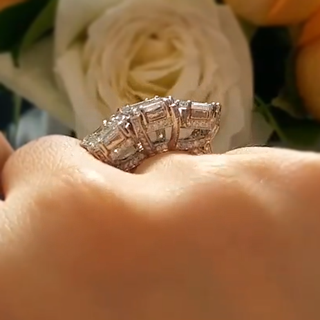 Gorgeous 14 ctw Emerald Cut White Gemstone Three Stone Engagement Ring -JEWELBUYS