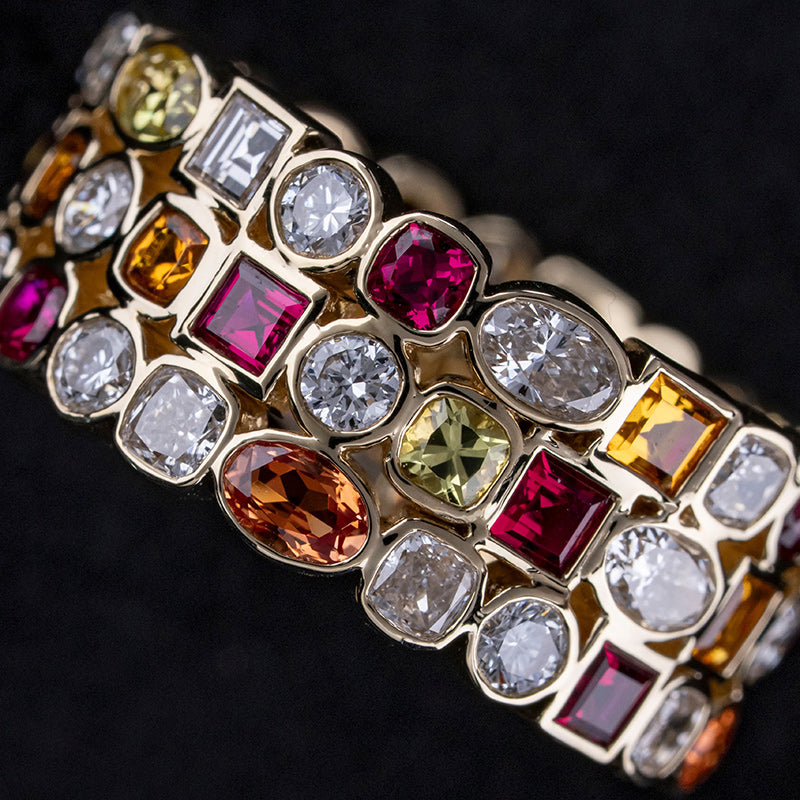 4.01Ctw Mixed-Cut Colored Sapphire Eternal Sunset Band-JEWELBUYS