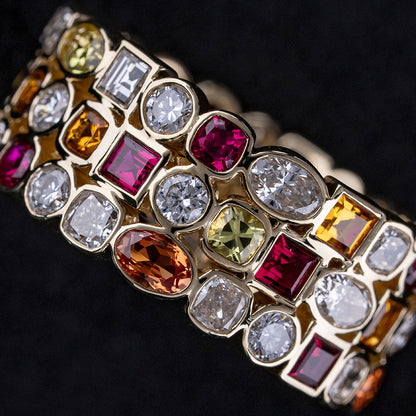 4.01Ctw Mixed-Cut Colored Sapphire Eternal Sunset Band-JEWELBUYS