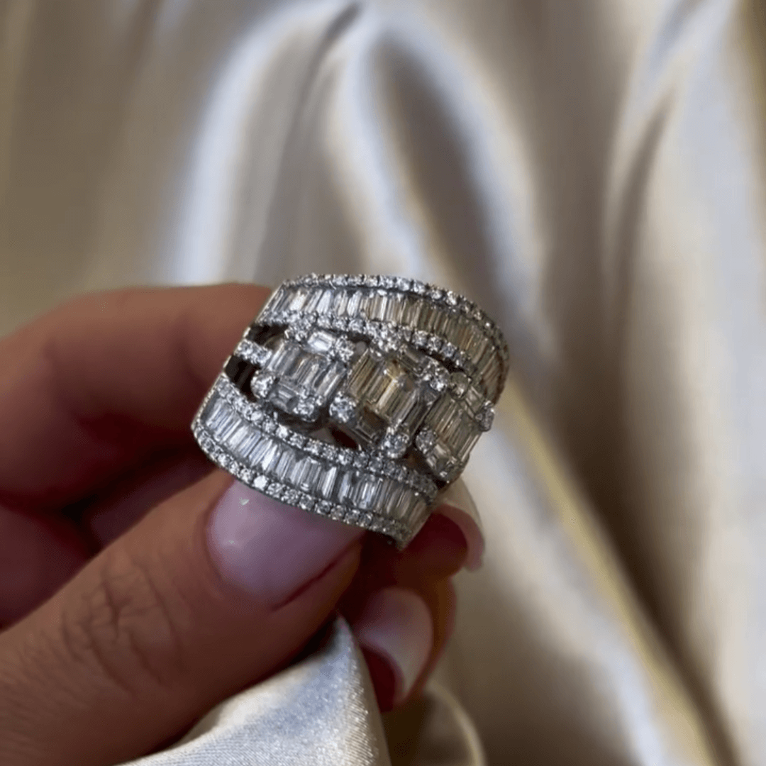 6ct Stylish Emerald Cut White Sapphire Wide Band in Silver-JEWELBUYS