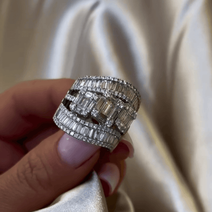 6ct Stylish Emerald Cut White Sapphire Wide Band in Silver-JEWELBUYS