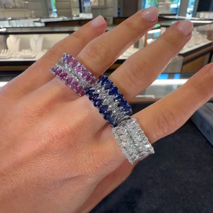 2.3Ctw Pear-shaped marquise-cut seamless ring with three rows of sapphires-JEWELBUYS