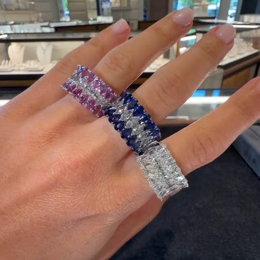 2.3Ctw Pear-shaped marquise-cut seamless ring with three rows of sapphires-JEWELBUYS