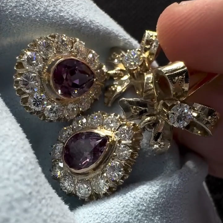 4.8Ctw Pear-shaped Purple Sapphire Vintage Bow Pendant Earrings-JEWELBUYS