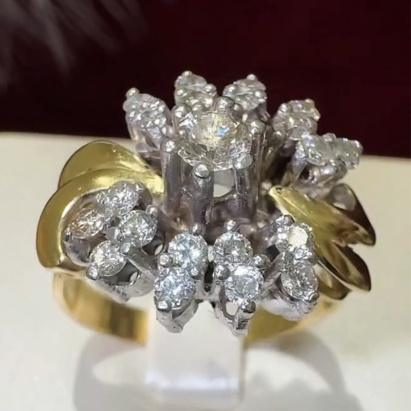 2.0Ctw Round-Cut Sapphire Cluster Cocktail Ring- JEWELBUYS