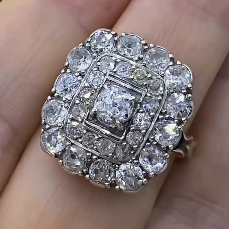 3.01ctw Old Mine Cut White Sapphire Square Halo Ring-JEWELBUYS