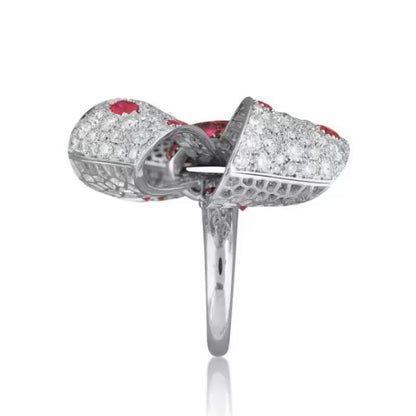 6ct Round Cut Ruby & White Sapphire Bow Ring-JEWELBUYS
