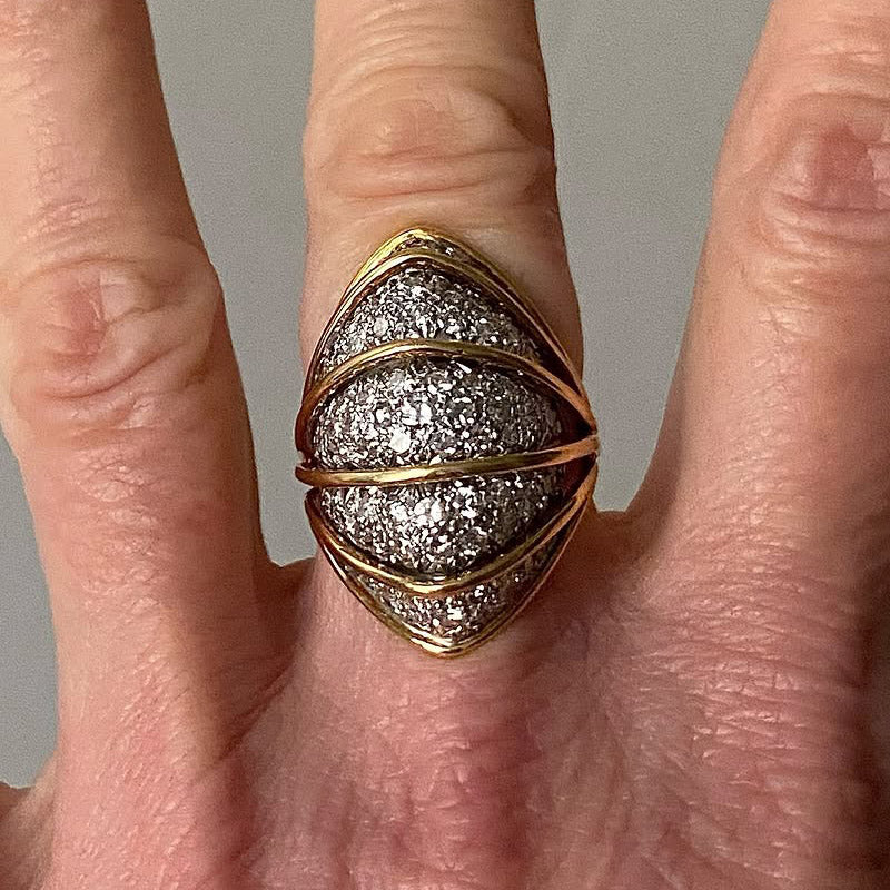 1.92 Ctw Two Color Gold Sapphire Dome Ring-JEWELBUYS