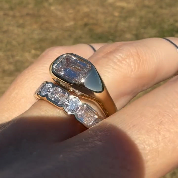 4.6Ctw Emerald Round Brilliant Cut Sapphire Stacked Ring-JEWELBUYS