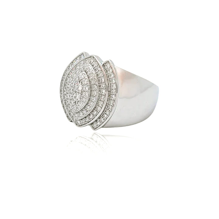 1.2Ctw Layered Marquise-Cut Halo Round Sapphire Elegant Ring-JEWELBUYS