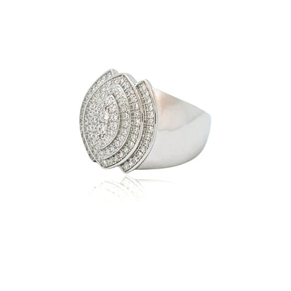 1.2Ctw Layered Marquise-Cut Halo Round Sapphire Elegant Ring-JEWELBUYS