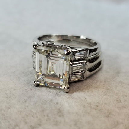 5.25Ctw Square Asherler-cut three-band sapphire engagement ring-JEWELBUYS