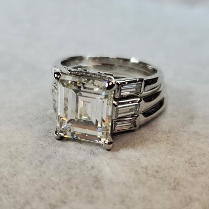 5.25Ctw Square Asherler-cut three-band sapphire engagement ring-JEWELBUYS