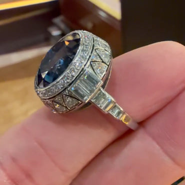 12Ctw Art Deco Round Cut Blue Sapphire Engagement Ring-JEWELBUYS