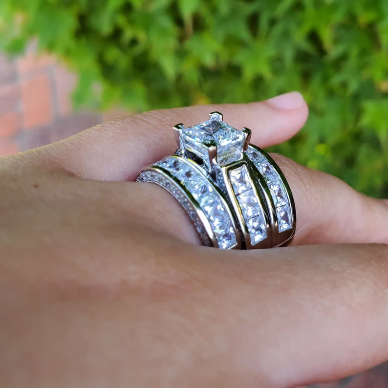 6.01ctw Princess Cut White Sapphire Stacked Engagement Ring-JEWELBUYS