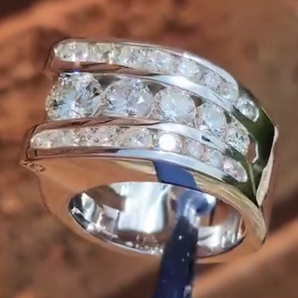 4.0ctw Round Cut Triple Row Sapphire Creative Ring-JEWELBUYS