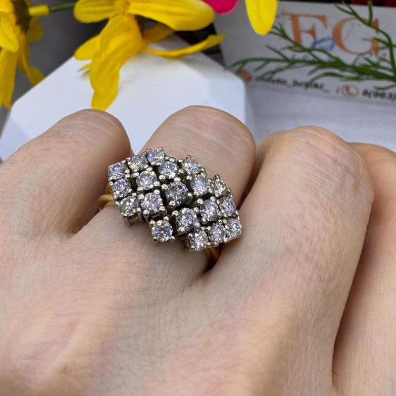 1.56Ctw Round Cut White Sapphire Cluster Split Shank Ring-JEWELBUYS