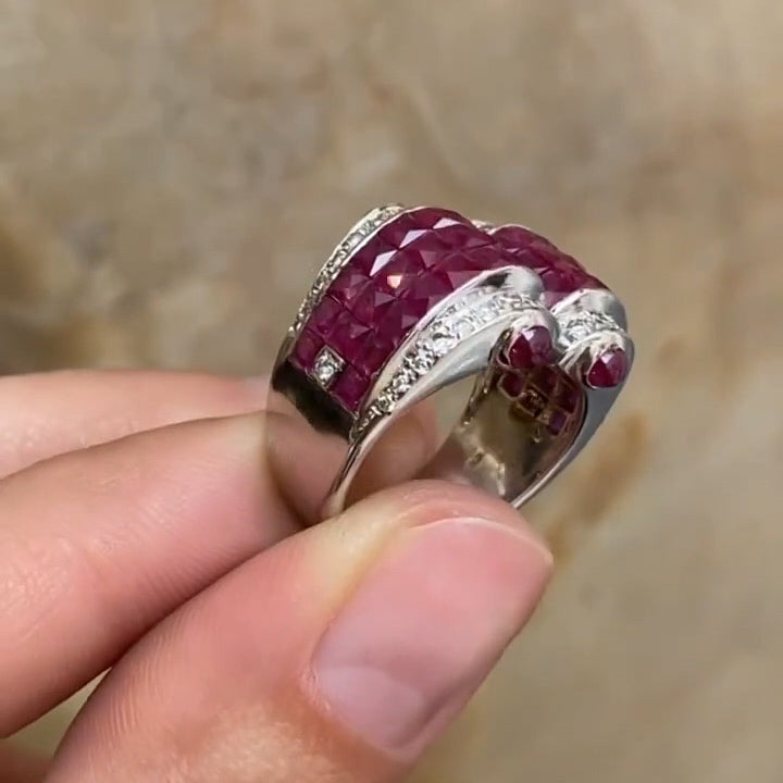 3.5Ctw Invisible Ruby Ring-JEWELBUYS