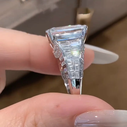 9.5Ctw Emerald-cut Art Deco style pavé sapphire engagement ring-JEWELBUYS