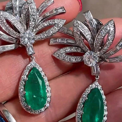 10.98Ctw Pear-shaped Colombian Emerald Pendant Earrings-JEWELBUYS