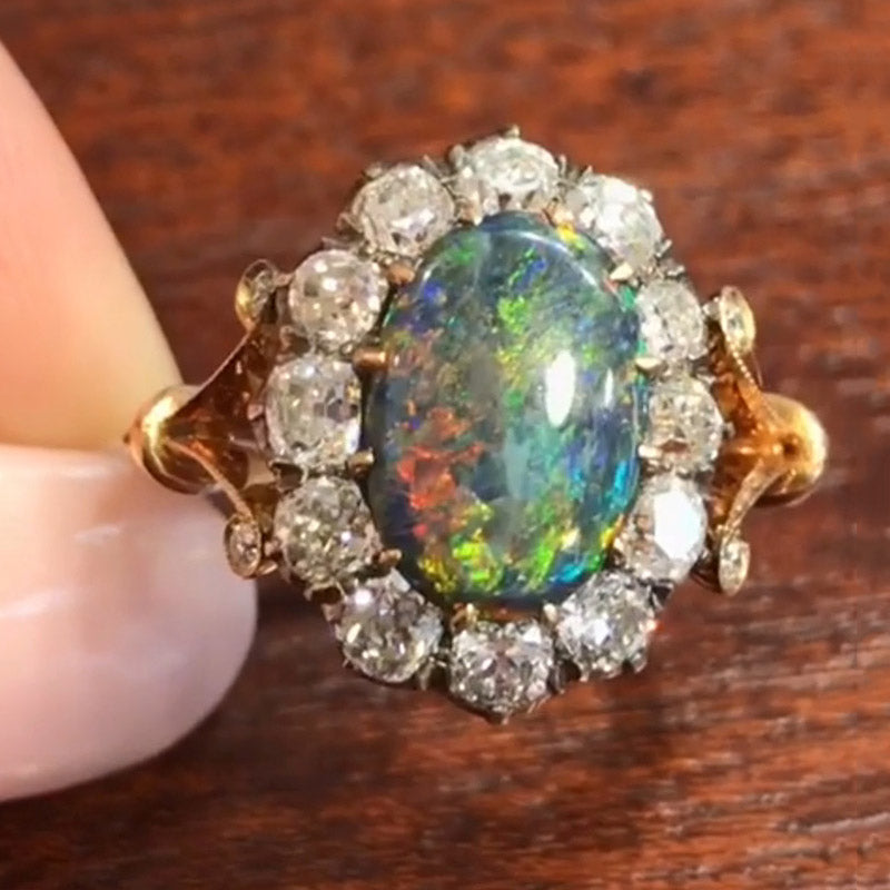 5.0ct Victorian Vintage Style Oval Cut Opal Set Sapphire Ring-JEWELBUYS