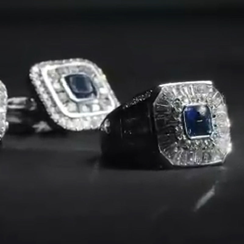 5.0Ctw Octagonal Cut Blue Stone Men's Engagement Ring-JEWELBUYS