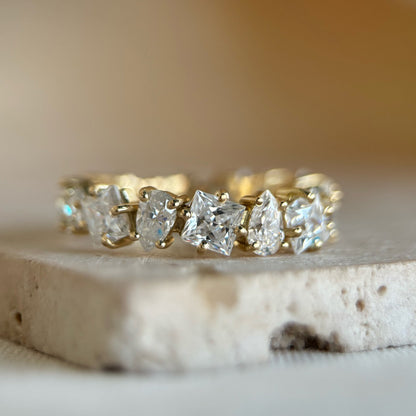 2ct Princess & Pear Cut White Sapphire Eternity Band Women's Ring in Gold-JEWELBUYS