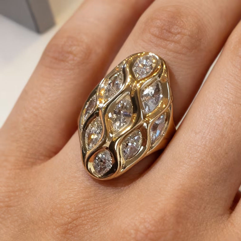 3.0Ctw marquise-cut sapphire oval dome ring- JEWELBUYS