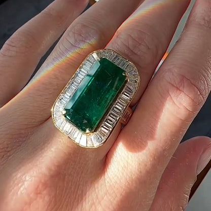14.55Ctw Brilliant Rectangular Emerald and Sapphire Ring-JEWELBUYS