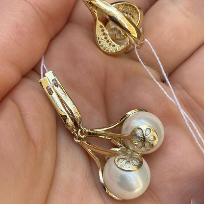 Leaf-shaped pearl and gemstone earring and ring set-JEWELBUYS