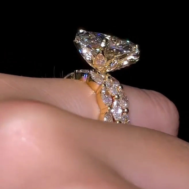 5.0Ctw Oval and Marquise Cut Sapphire Bubble Stacked Engagement Ring-JEWELBUYS