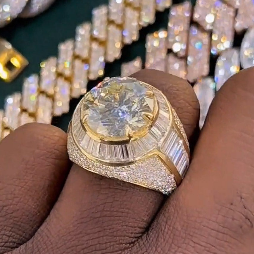 9.0Ct Round and Baguette Cut White Sapphire Spectacular Ring-JEWELBUYS