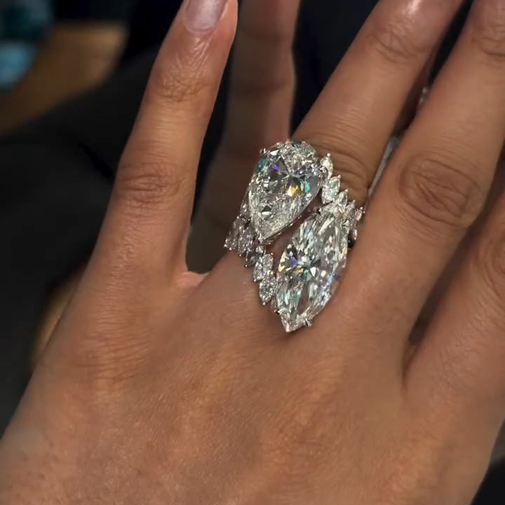 13.5 ctw Pear and Marquise-Cut Dual-Sapphire Engagement Ring
