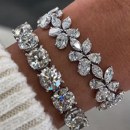 50.0ctw Classic and Floral Style White Sapphire Ice Crystal Bracelet-JEWELBUYS