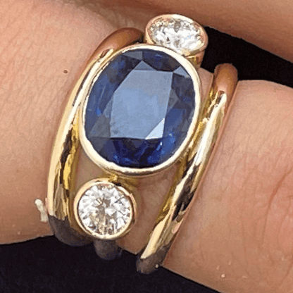 3ctw Cushion Cut Blue & White Sapphire Three-Stone Ring-JEWELBUYS