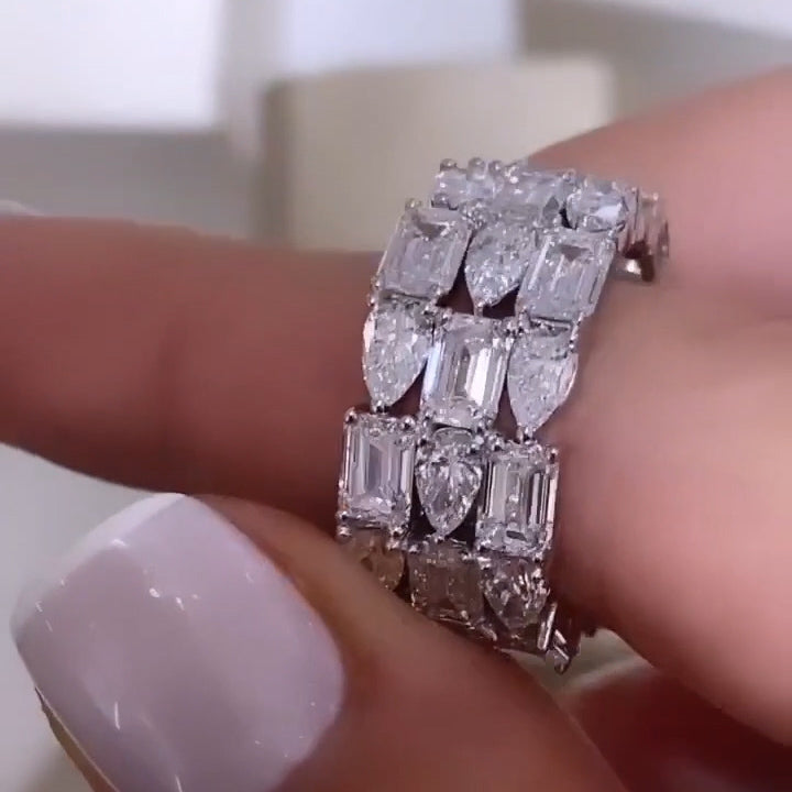3.02Ctw Emerald and Pear-shaped Sapphire Three-Row Stone Eternal Band- JEWELBUYS