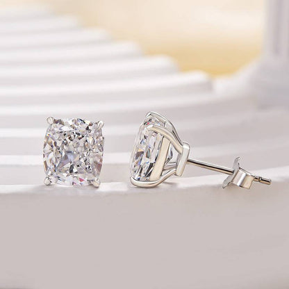 Classic Cushion Cut Stud Earrings in 4.0ct Sterling Silver - JEWELBUYS