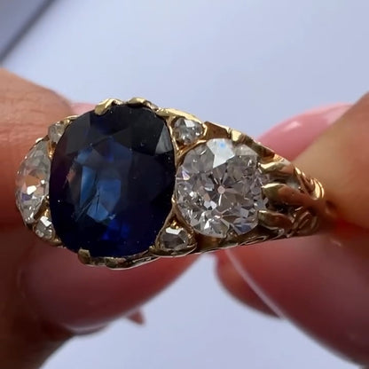 3.35Ctw Victorian-style vintage carved cushion-shaped blue gemstone engagement ring-JEWELBUYS