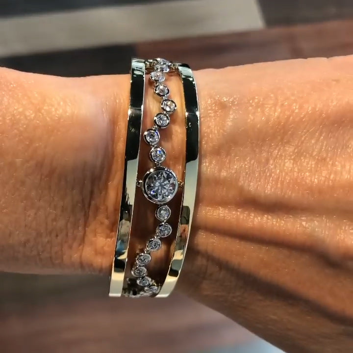 4.0Ctw Round Bezel Sapphire Bangle-JEWELBUYS
