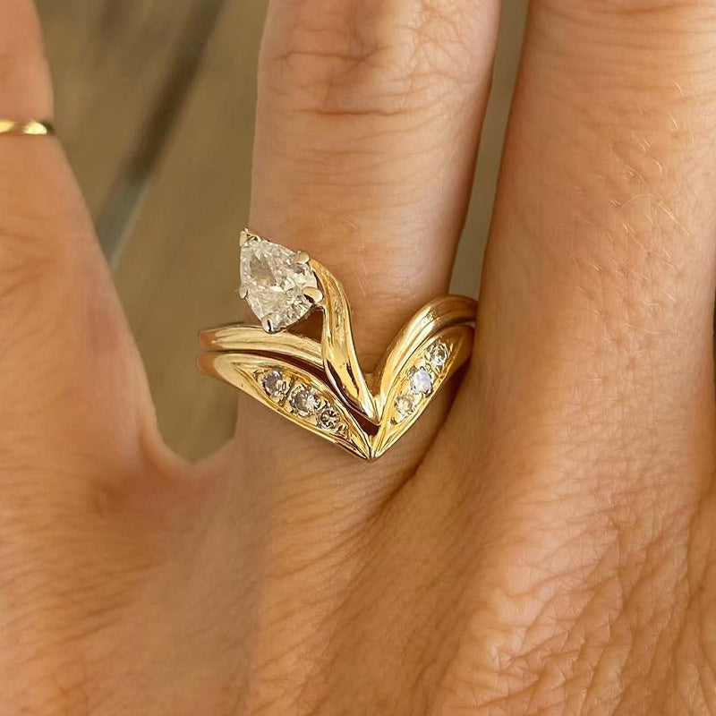 1.5ctw Pear Cut White Sapphire Tulip Wedding Stacking Ring-JEWELBUYS