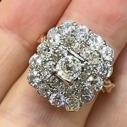 3.01ctw Old Mine Cut White Sapphire Square Halo Ring-JEWELBUYS