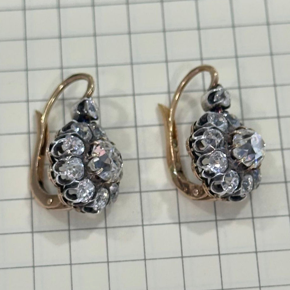 3.98ctw Rose Cut White Sapphire Antique Earrings - JEWELBUYS