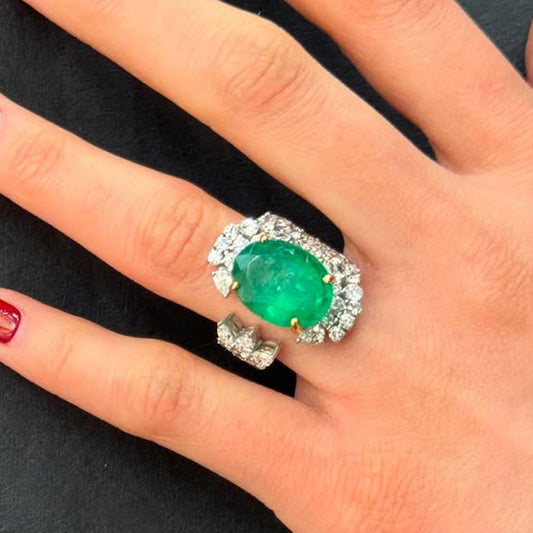 4.2ctw Oval Cut Emerald and Sapphire Open Ring-JEWELBUYS