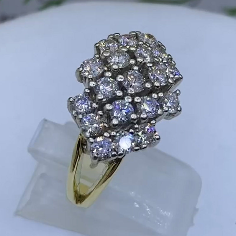 1.56Ctw Round Cut White Sapphire Cluster Split Shank Ring-JEWELBUYS