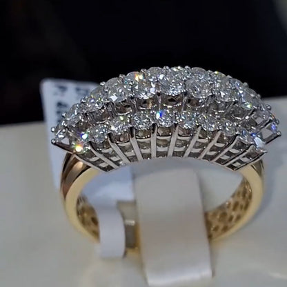 1.34Ctw Round-cut three-row sapphire bicolor gold ring- JEWELBUYS