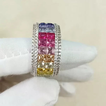 6.2ctw Rainbow Multi Color Sapphire Princess Cut Ring-JEWELBUYS