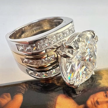8.0ctw Oval Cut Wide Band White Sapphire Engagement Ring-JEWELBUYS